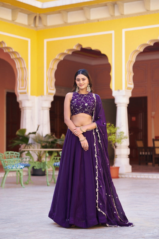 Gorgeous Purple Fendi Lehenga Choli With Sequins Work