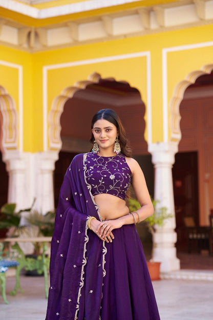 Gorgeous Purple Fendi Lehenga Choli With Sequins Work