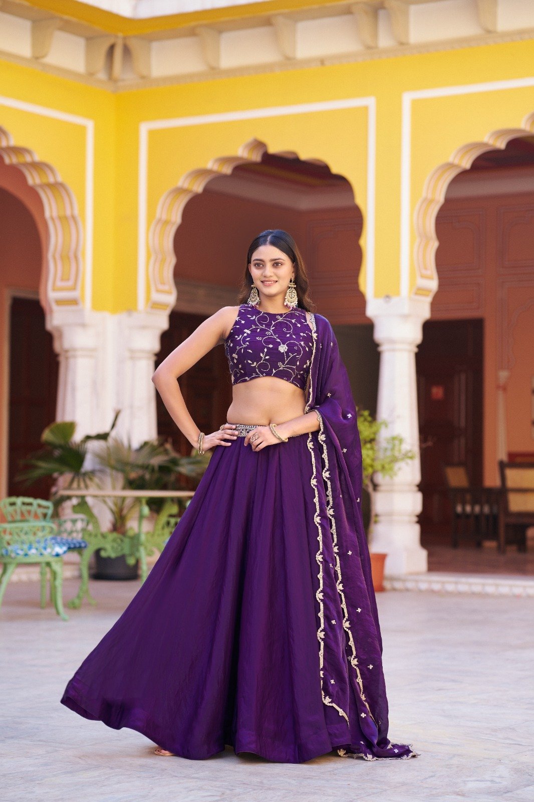 Gorgeous Purple Fendi Lehenga Choli With Sequins Work