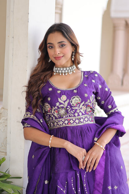 Purple Gold Crush Lehenga Choli With Multi Thread Embroidery