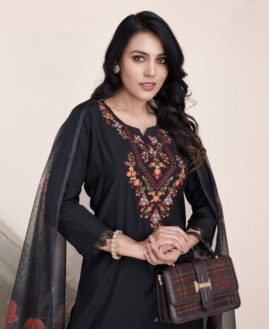 Classy Ethnic Black Viscose Silk Kurta Suit