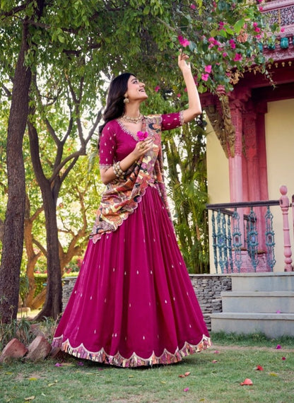 Pink Vichitra Silk Lehenga Choli With Sequins Work