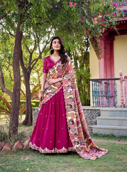 Pink Vichitra Silk Lehenga Choli With Sequins Work