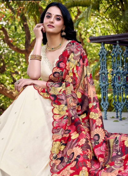 Off-White Vichitra Silk Lehenga Choli With Sequins Work