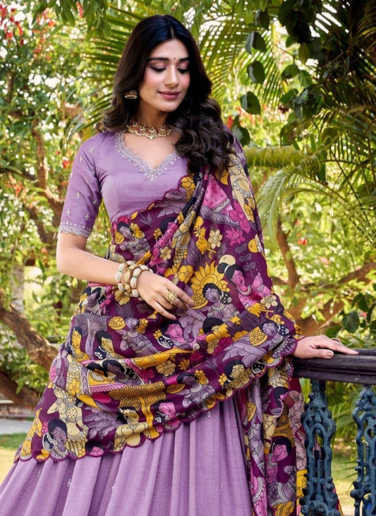 Lavender Vichitra Silk Embroidered Lehenga With Sequins Work