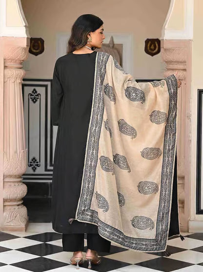 Classy Black Anarkali Kurti Set With Mirror Embroidery Work