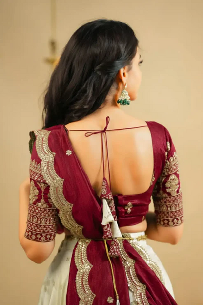 Trendy Maroon Silk Lehenga With Embroidery Work