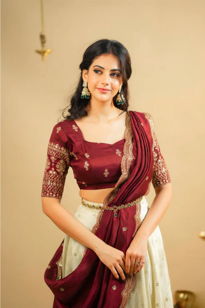 Trendy Maroon Silk Lehenga With Embroidery Work