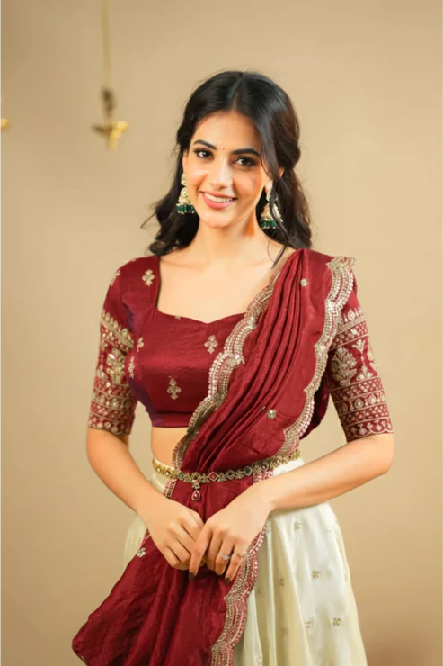 Trendy Maroon Silk Lehenga With Embroidery Work