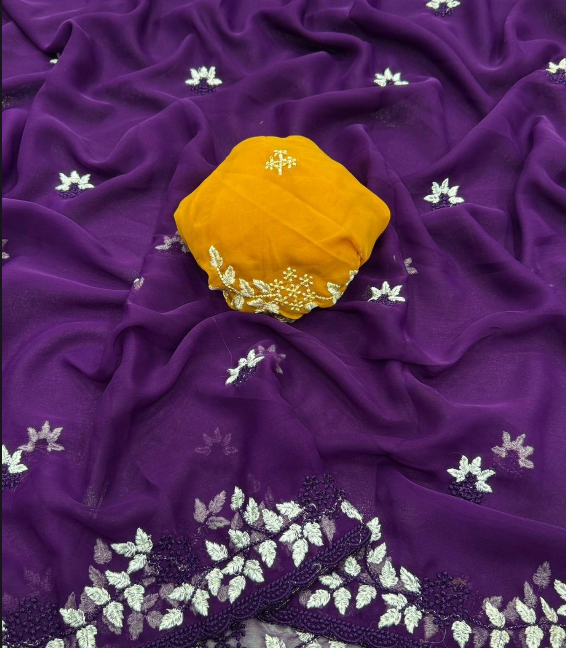 Trendy Chiffon Saree With Embroidery Panel Work