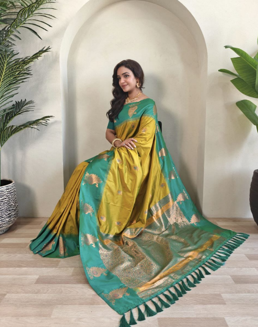 Premium Dual Tone Silk Saree With All Over Zari Weaves