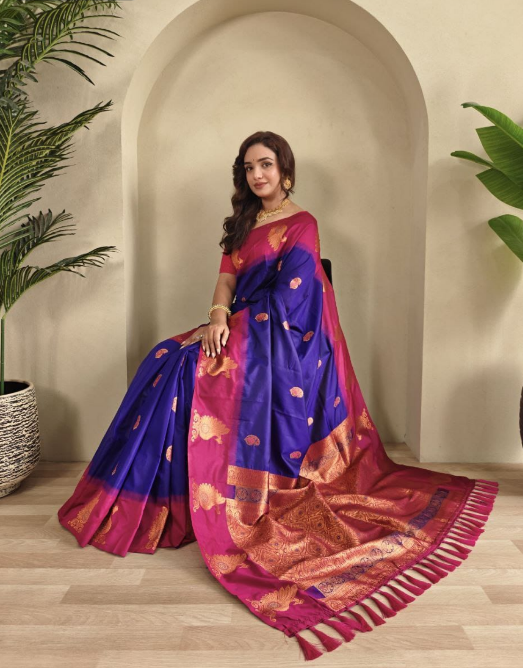 Premium Dual Tone Silk Saree With All Over Zari Weaves