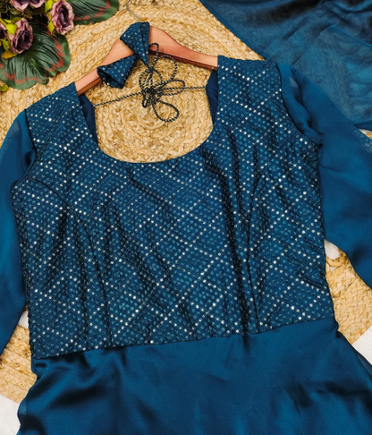 Gorgeous Teal Blue Georgette Embroidery Anarkali Suit With Dupatta
