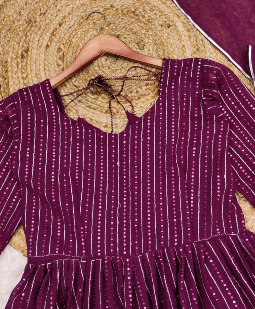 Gorgeous Wine Purple Georgette Anarkali With Sequins Work