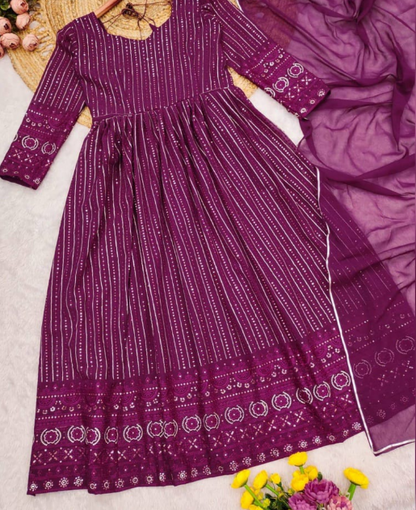 Gorgeous Wine Purple Georgette Anarkali With Sequins Work