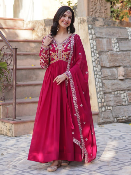 Gorgeous Faux Blooming Anarkali Gown With Sequins Embroidered Work