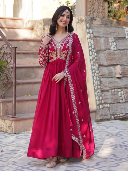 Gorgeous Faux Blooming Anarkali Gown With Sequins Embroidered Work