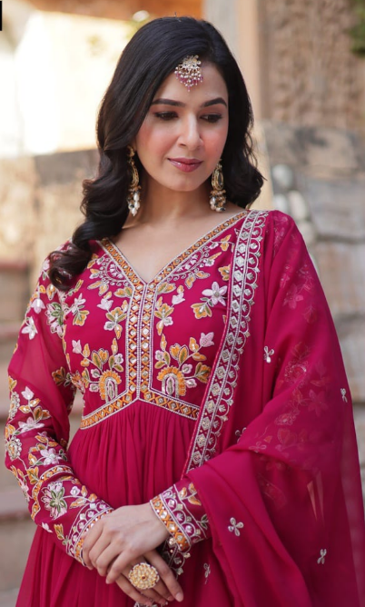 Gorgeous Faux Blooming Anarkali Gown With Sequins Embroidered Work