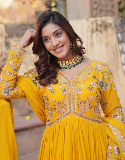 Gorgeous Faux Blooming Anarkali Gown With Sequins Embroidered Work