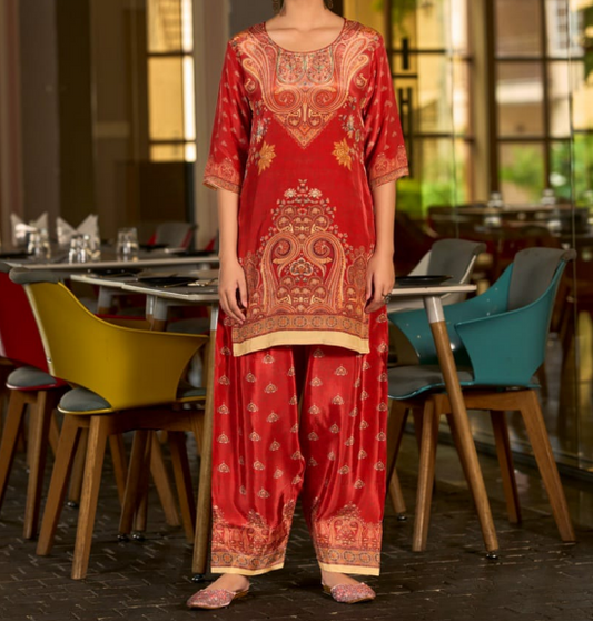 Elegant Pure Crepe Abstract Printed Co-Ord Set