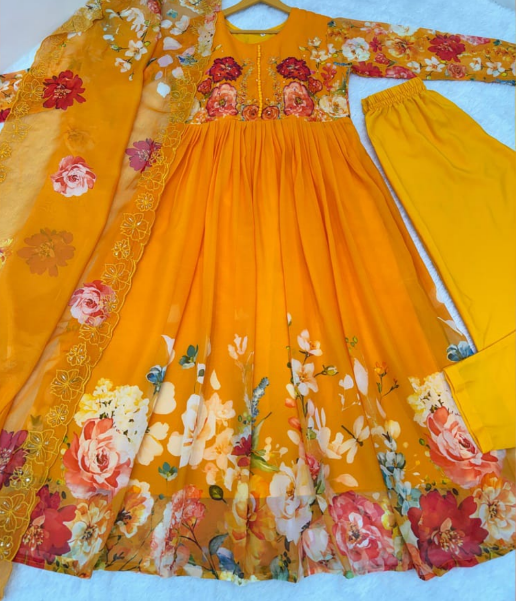 Fabulous Yellow Faux Georgette Anarkali Suit