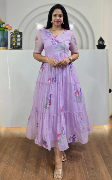 Classy Frock With Hand-Printed Work