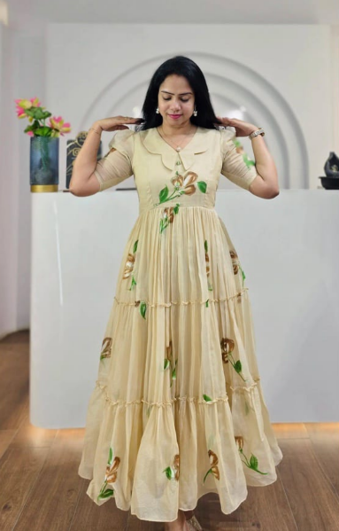 Classy Frock With Hand-Printed Work