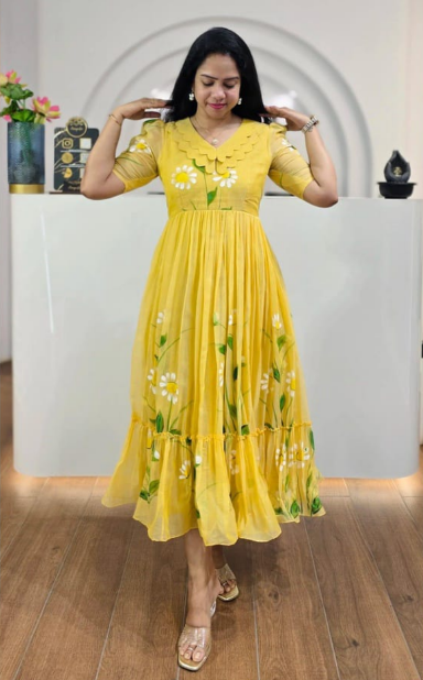 Classy Frock With Hand-Printed Work