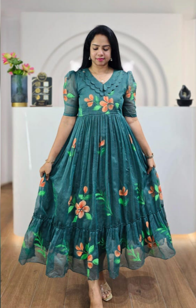 Classy Frock With Hand-Printed Work