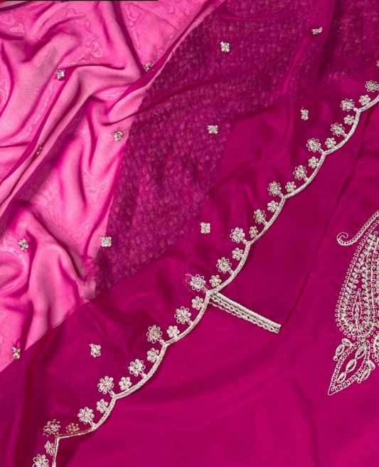 Gorgeous Pink Organza Salwar Suit With Sequins &amp; Thread Work