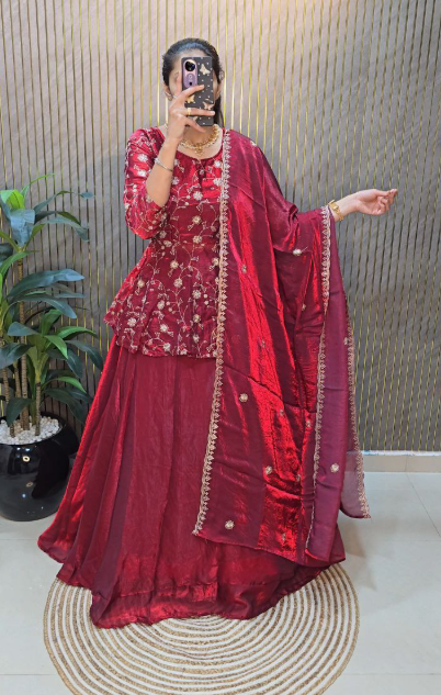 Trendy Peplum Designer Lehenga Choli With Maggam Work