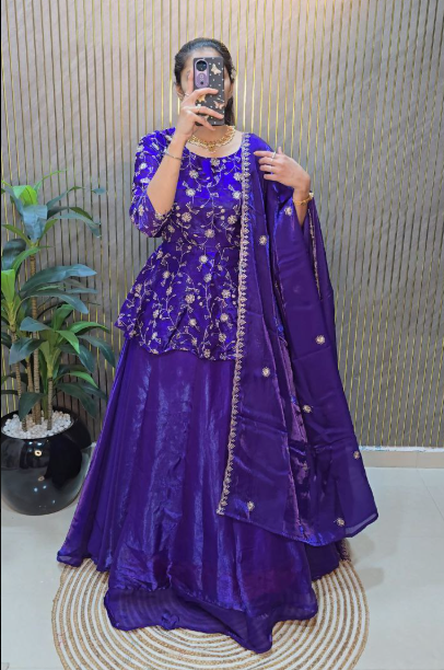 Trendy Peplum Designer Lehenga Choli With Maggam Work