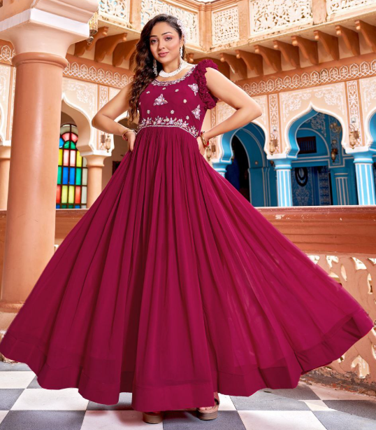Faux Blooming Designer Anarkali Gown With Ruffle Sleeves