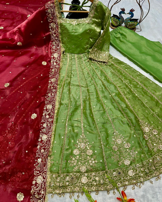 Gorgeous Heavy Fendi Silk Anarkali With Embroidery Work