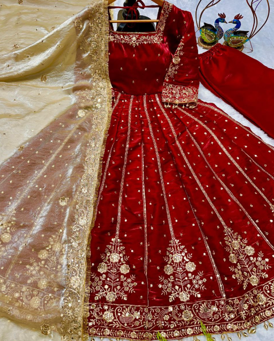Stunning Fendi Silk Anarkali With Heavy Embroidery Work