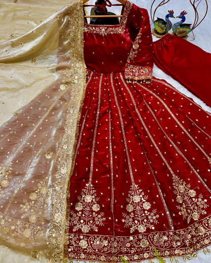 Stunning Fendi Silk Anarkali With Heavy Embroidery Work