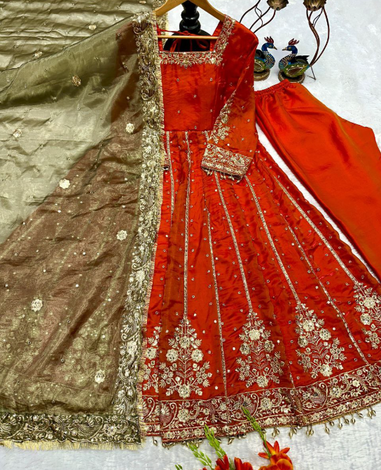 Stunning Fendi Silk Anarkali With Heavy Embroidery Work