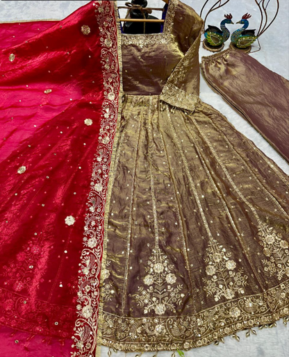 Gorgeous Heavy Fendi Silk Anarkali With Embroidery Work