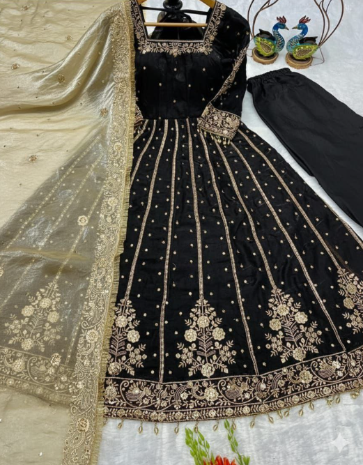 Gorgeous Heavy Fendi Silk Anarkali With Embroidery Work