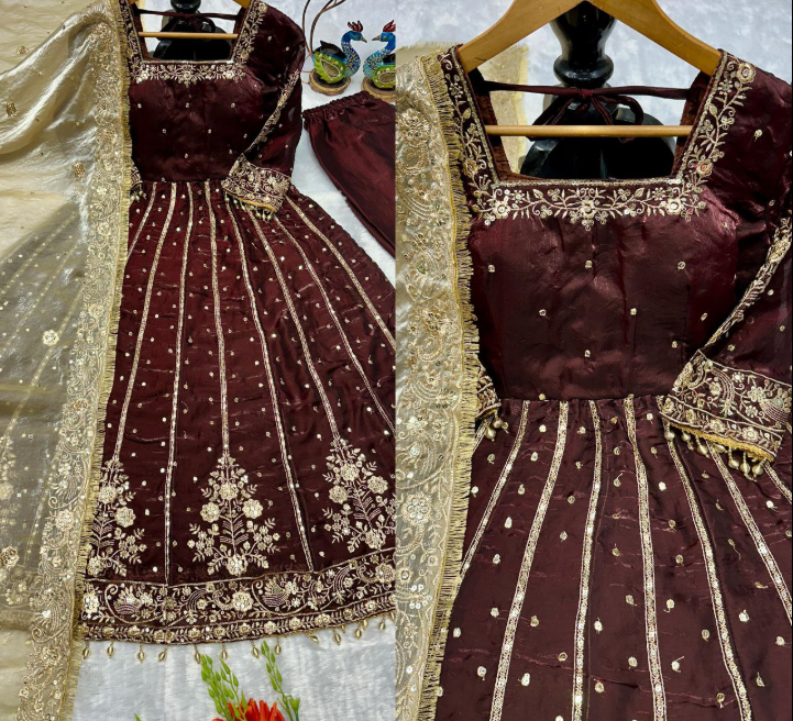 Stunning Fendi Silk Anarkali With Heavy Embroidery Work