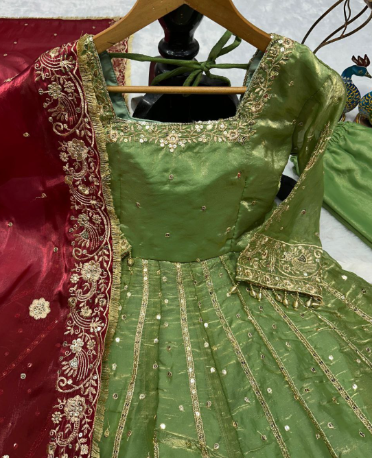 Gorgeous Heavy Fendi Silk Anarkali With Embroidery Work