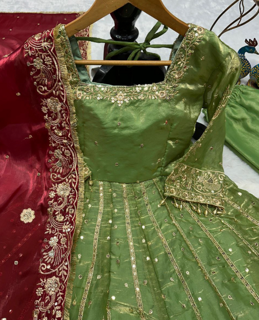 Gorgeous Heavy Fendi Silk Anarkali With Embroidery Work