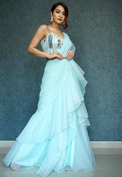 Fabulous Ready-To-Wear Lehenga Saree With Embroidery Work
