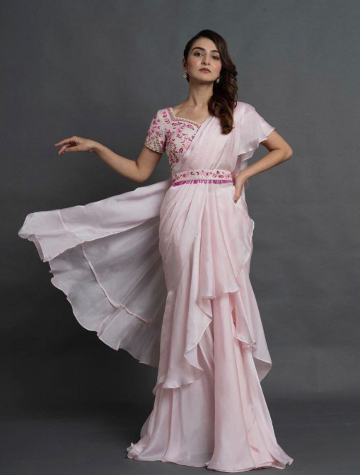 Fabulous Ready-To-Wear Lehenga Saree With Embroidery Work