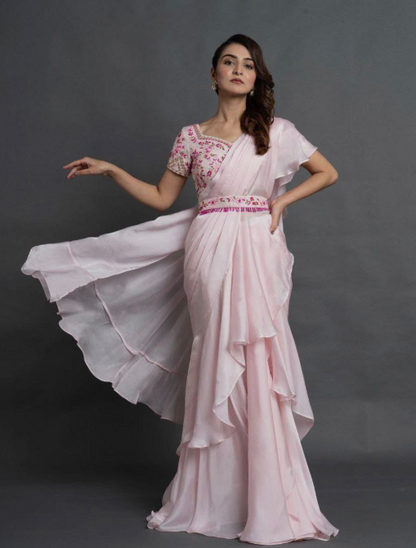 Fabulous Ready-To-Wear Lehenga Saree With Embroidery Work