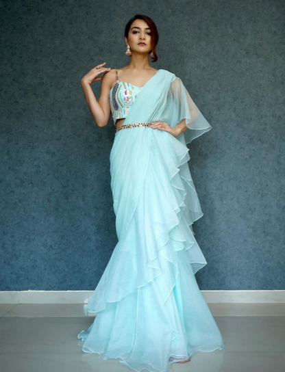 Fabulous Ready-To-Wear Lehenga Saree With Embroidery Work