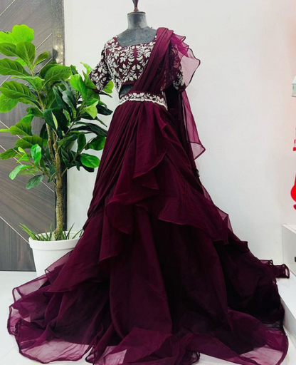 Fabulous Ready-To-Wear Lehenga Saree With Embroidery Work