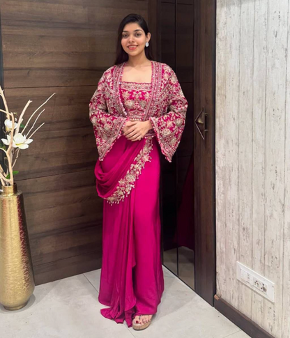 Ready to wear Embroidered, Self Design Pre Draped Saree