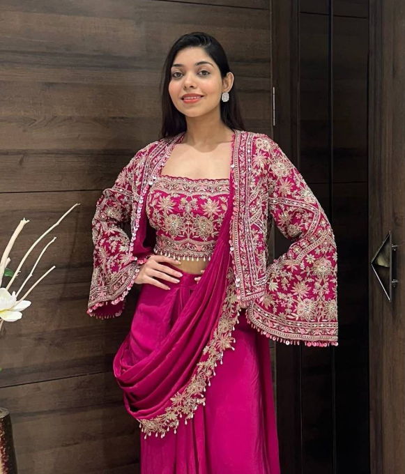 Ready to wear Embroidered, Self Design Pre Draped Saree