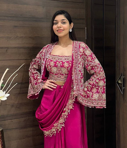 Ready to wear Embroidered, Self Design Pre Draped Saree